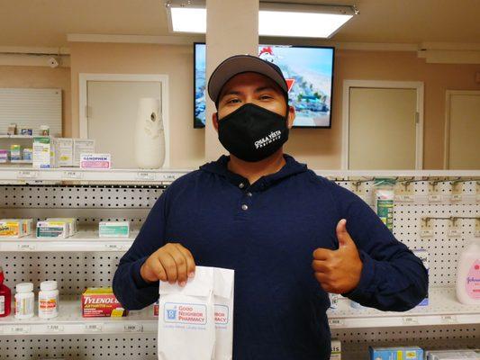 Our employee Mauricio, ready to safely deliver our customer's medicines and products. Thanks Mauricio!