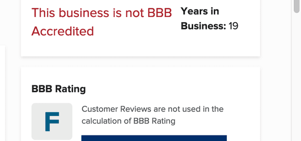 Better Business Bureau gave JLW Properties an F rating.