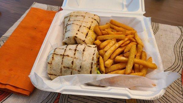 Buffalo Chicken Wrap and fries