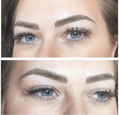 Hair-stroke eyebrows right after procedure * Technician Elena Komer