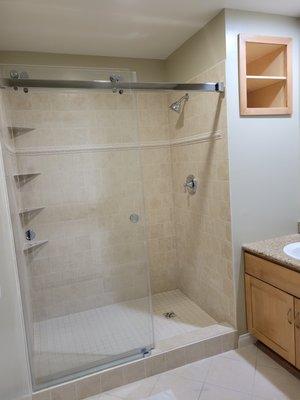 Finished Shower and Custom Cabinet.