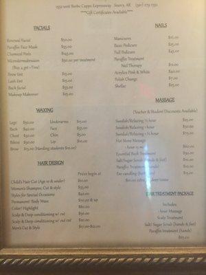 Price menu