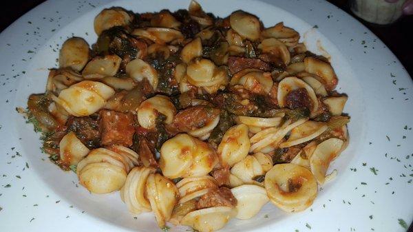 Italian hats pasta with sausage and Italian fried greens.  From the specials menu.