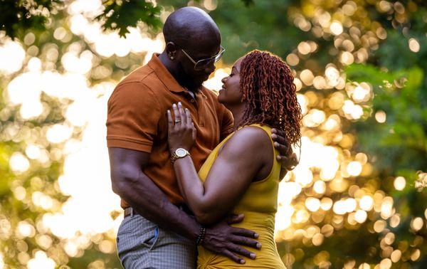 Capturing the intimate connection between two lovers amidst the enchanting backdrop of a golden hour sunset. Couple's photography.