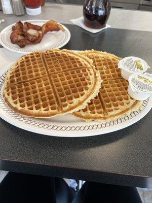 Double waffles and a side of bacon