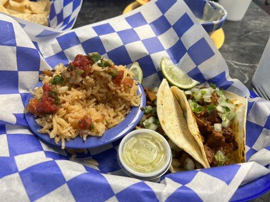 Soft Al Pastor Street Tacos & Mexican Rice