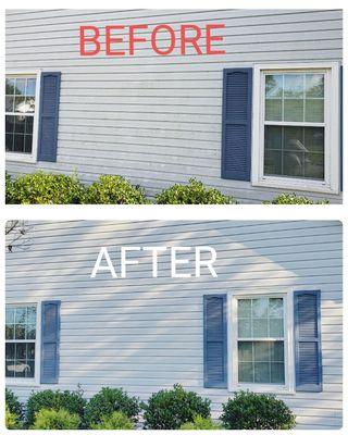 Before and after of a home in northchase using our soft wash technique