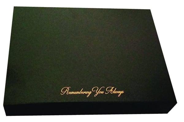 Black Memorial Box with Gold Foil - Outside http://www.rememberingyoualways.com/category/memorial-keepsake-box