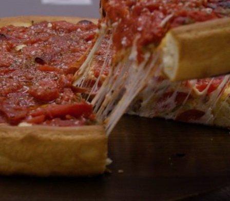 Tried to get a close-up See how perfect the crust is on this Chicago Deep Dish from Rosati's Pewaukee.  Look at all that cheese!!!