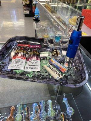 Water pipe, torch, papers, wraps, carb cap, and more for great combo prices!