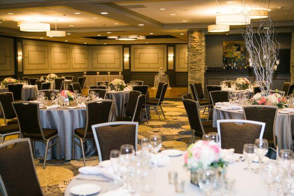 Ballroom set for a wedding