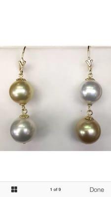 Golden and White South Sea Pearls. Natural Colors.