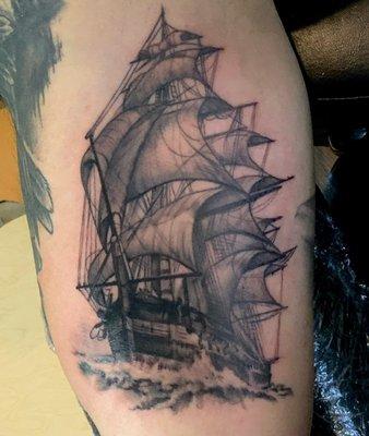 Clipper ship tattoo done by E.S.