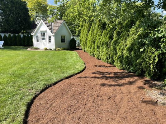 Premium bark wood mulch installed on garden bed.