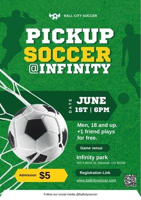 Weekly pickup soccer! Bring a friend for free!