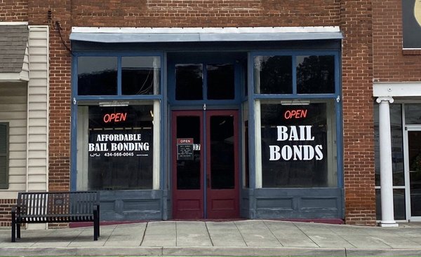 View of A-1 Affordable Bail Bonds of Halifax, VA from across the street at the Halifax Courthouse