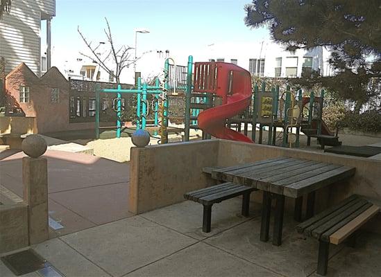 Picnic table and play structures