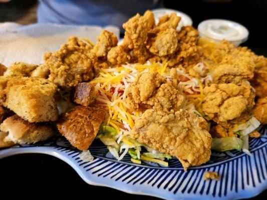 Fried Crawfish salad (plenty of Crawfish, house made ranch salad, and home made croutons)