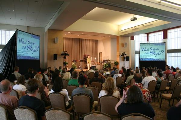 Gathering for a sunday morning worship service at the Diamond Bar Center