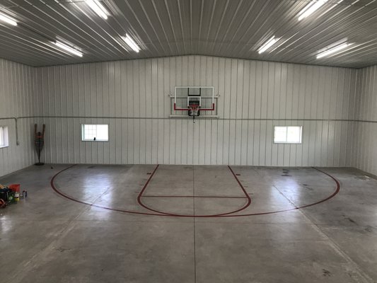 Solid red half court package for indoor facility.