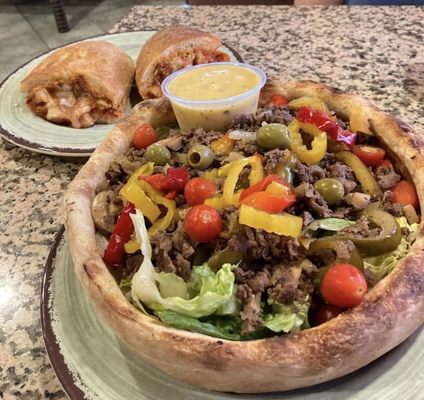 Cheese Steak Bread Bowl and Chicken Parm Sandwich