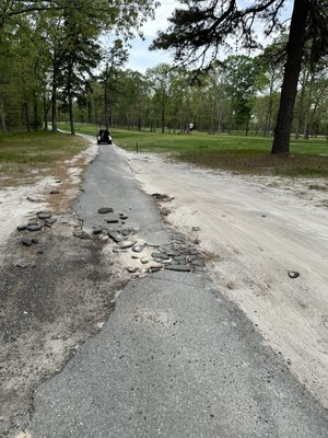 Golf cart path. In pieces. Or non-existent.