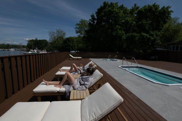 Enjoying the relaxation deck of the spa.