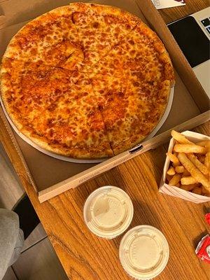 Cheese Pizza and French Fries