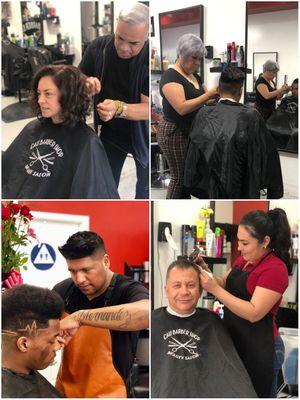 servicio completo de barbería y salón de belleza para toda la familia