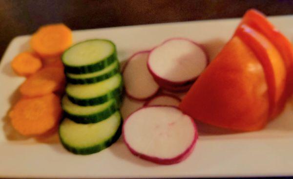 Instead of pita bread, we went with fresh veggies for the roasted garlic feta dip