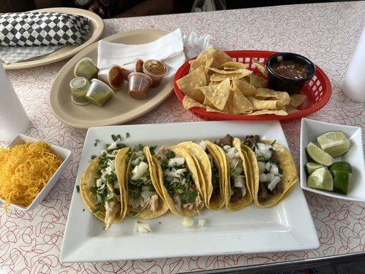 Carne Asada burrito, chicken and Asada tacos and tamales