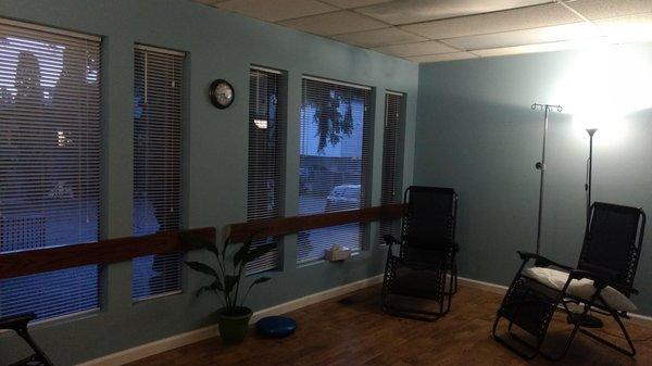 Our peaceful IV room / meditation room has beautiful views to enjoy while you visit. Take a break from everydays monotony!