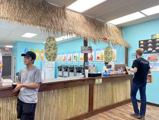 Cute tiki counter inside the shop