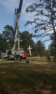 A crane job a the cemetery. The crane operator said he can only hold 13,000 lbs. I gave he 12,500 lbs.