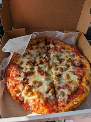 9" pepperoni, sausage, and mushroom