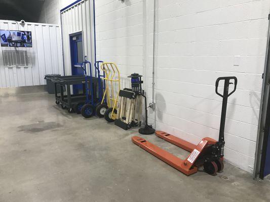 A variety of moving equipment available to use on-site.