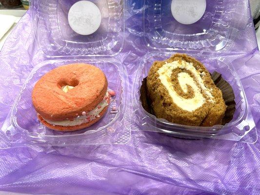 Sugar cookie donut and pumpkin roll