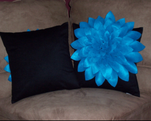 Black Suede "Felt Flower" Throw Pillows