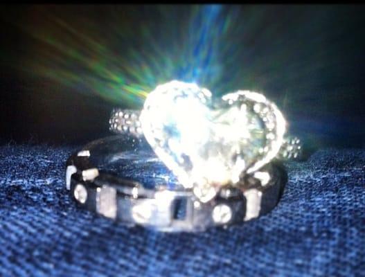 Engagement Ring with heart shaped diamond and wedding band, all Custom made by Romance Jewelers!