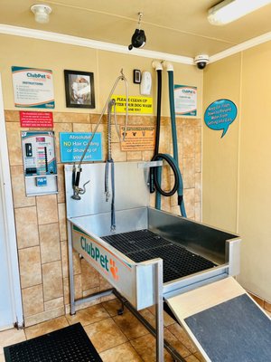 Self-serve dog wash bay with ramp for easy access! Shampoo, conditioner, de-skunk, flea treatment, blow dryer and vacuum all available!