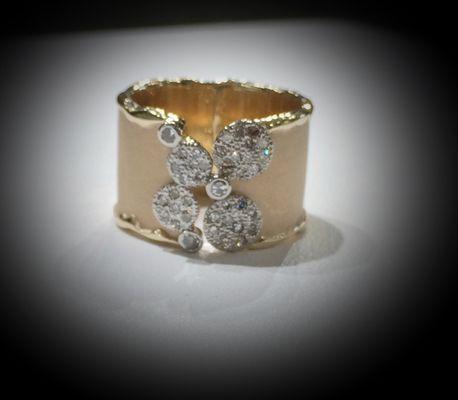 Custom ring created by Klass Jewelers using our customers diamonds and gold.