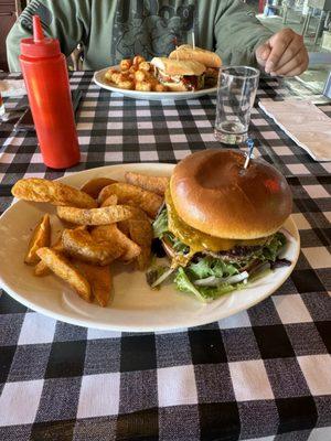 Backyard Burger and BBQ chicken sandwich. Both were pretty good.