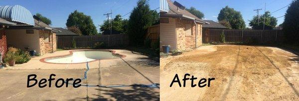 Before and After picture of pool demolition and yard re-grading by Big E Construction (Mike Engstrom)