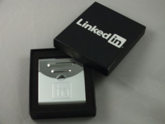 Custom designed promotional items. Business Card holder for LinkedIn