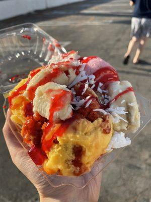 Mango Chamoy (front), Passionfruit (left), Guava (pink - upper right)