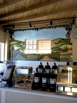 The gorgeous mural behind the coffee bar. It's Tuscany meets Salinas Valley!