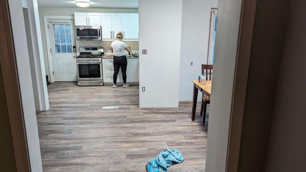 New Kitchen and dining room floor and drywall