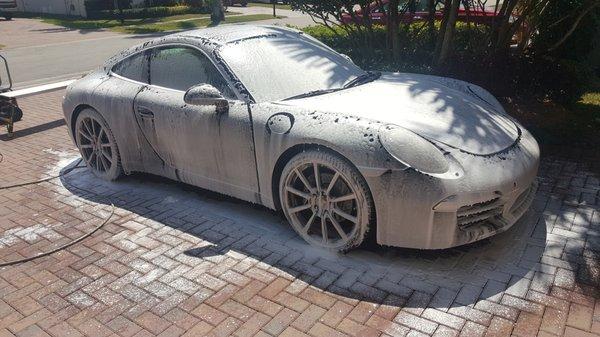 Foam Bath in preparations of an AMD Detailed Wash on this Porsche 911 Carrera.