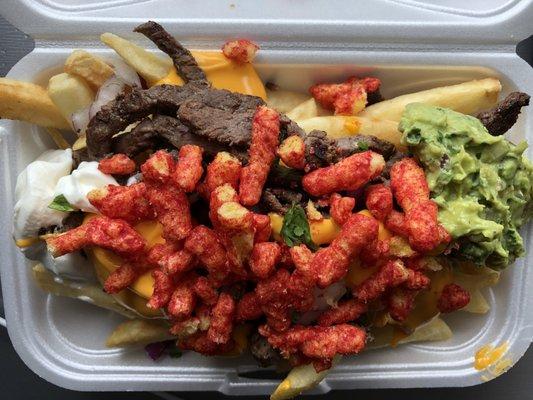 Steak Fries with Hot Cheetos Topping