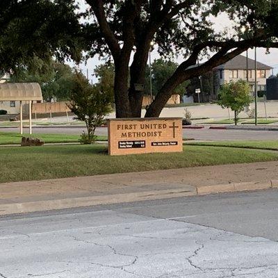 First United Methodist Church sign.